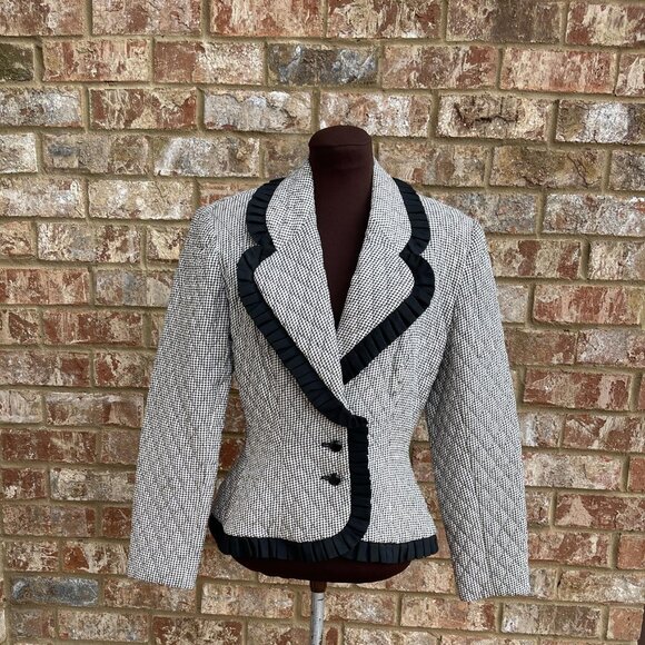 Richie Freeman for Teri Jon Women's 100% Silk Grey & Black Blazer Size 8 - Picture 1 of 4
